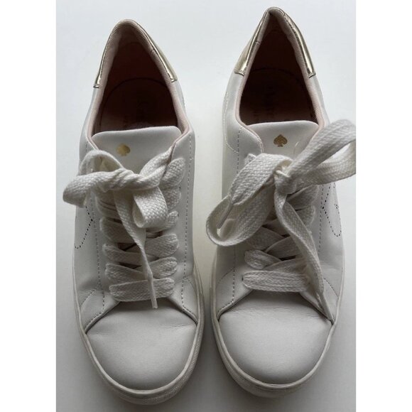 KATE SPADE Angelise White Gold Leather Lace Up Low Top Sneakers Size 8B - Picture 2 of 16